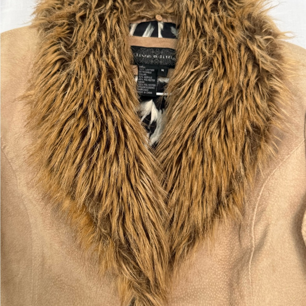 ✦ Vintage Y2K Genuine Leather Penny Lane Coat w/ Faux Fur Collar ✦ - Picture 4 of 6